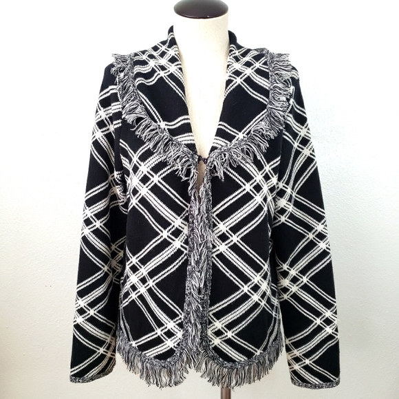 Additions By Chico's Plaid Fringe Cardigan Sweater Size 2 - Picture 6 of 14